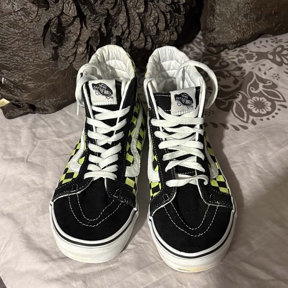 Vans Black and Lime Checkered High-Tops